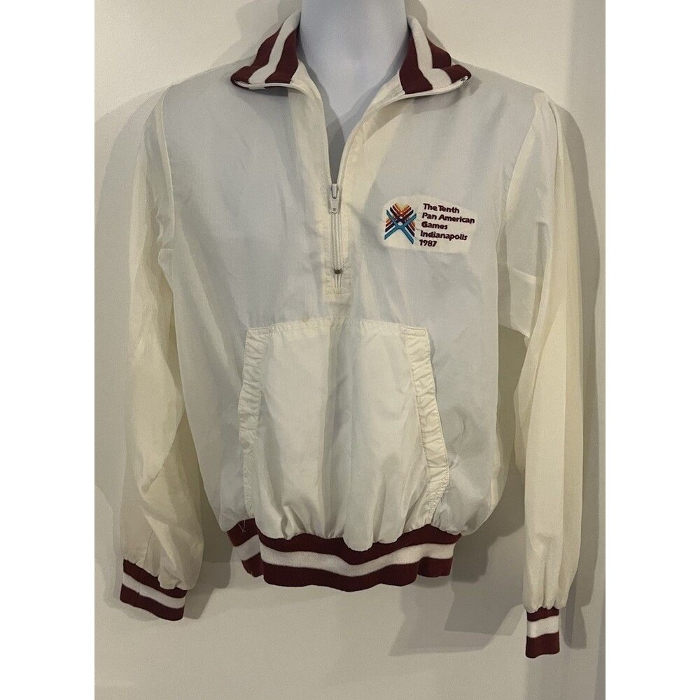 Vintage 1987 Pan American Games Indianapolis Windbreaker Jacket Logo 7 White M/L